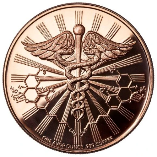 1 oz copper cannabis Leaf cutout/ caduceus w/ thc