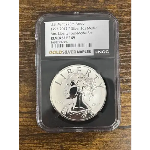 1792 - 2017 Liberty P Silver 1oz Medal 225th Anni. Reverse PF69