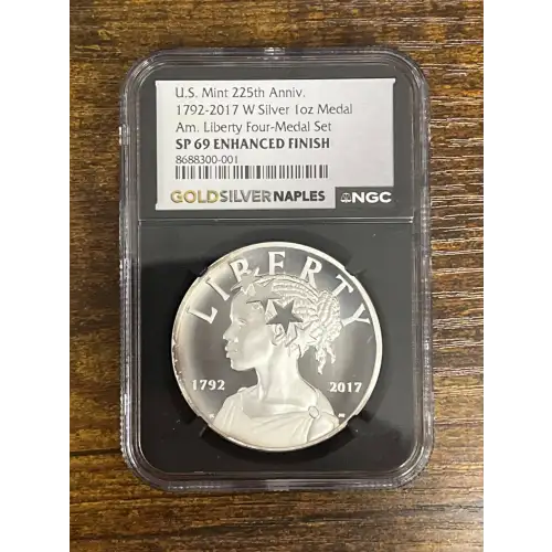 1792 - 2017 Liberty W Silver 1oz Medal 225th Anni.  SP69 Enhanced Finish