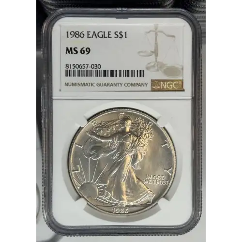 1986  1 oz Silver Eagle  NGC MS69 (LABEL MAY VARY)