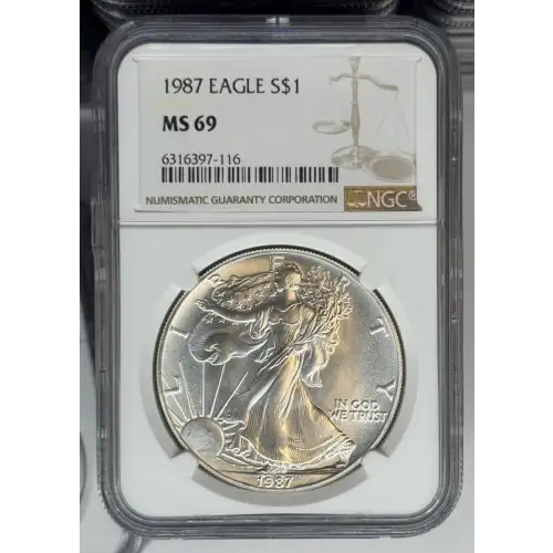 1987  1 oz Silver Eagle  NGC MS69 (LABEL MAY VARY)