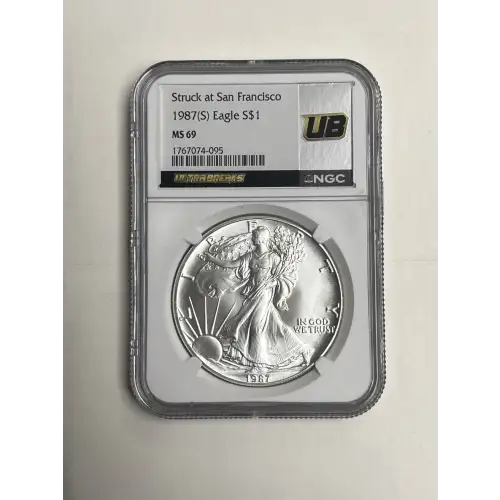 1987 (S) Eagle S$1 MS69 Struck at San Francisco ULTRABREAKS NGC
