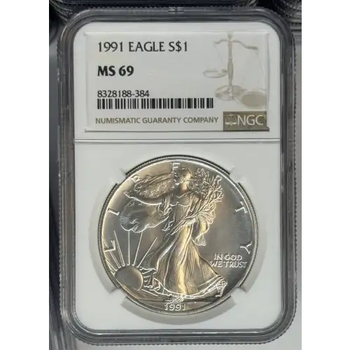 1991 1 oz Silver Eagle  NGC MS69 (LABEL MAY VARY)