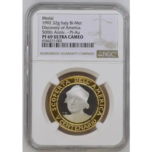 1992 32g Discovery of America 500th Anniv. - Pt-Au Medal ULTRA CAMEO (2)