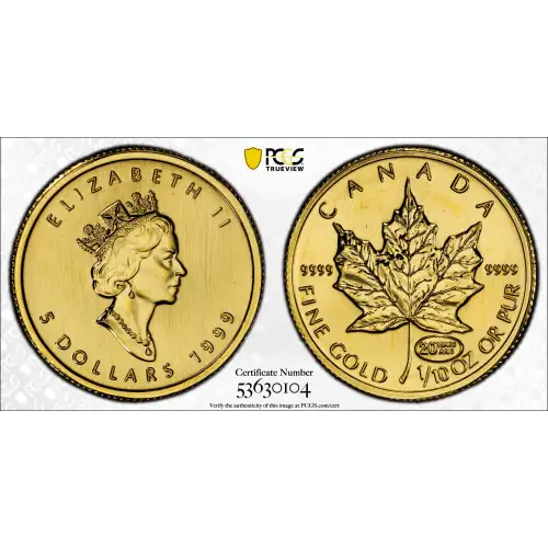 1999 $5 Maple Leaf Au 20 Years ANS Privy (2)