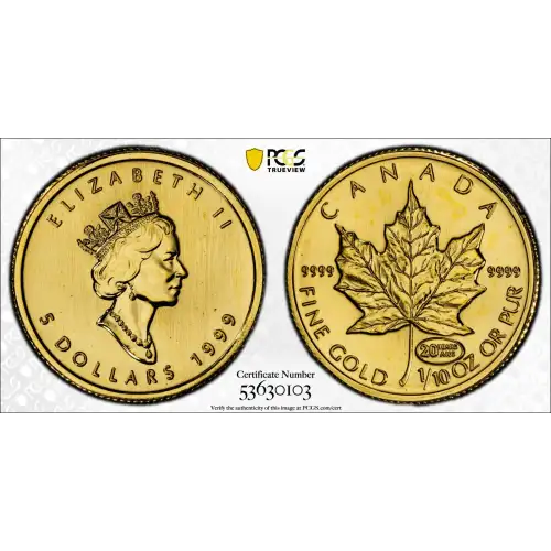 1999 $5 Maple Leaf Au 20 Years ANS Privy (2)