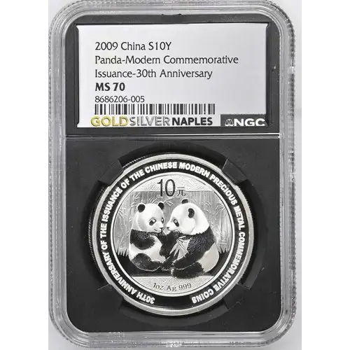 2009 1 oz China Panda s10y Mint State 9.9/70 30th anniv (2)