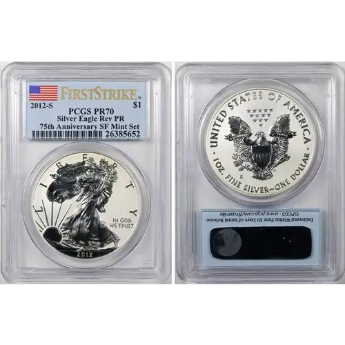 2012-S $1 Silver Eagle Rev PR  75th Anniversary SF Mint Set First Strike