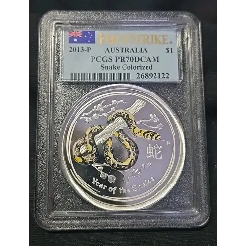 2013-P $1 Year of the Snake Ag Colorized First Strike, DCAM