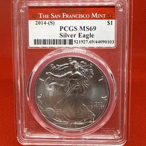 2014S $1 - Silver Eagle Dollar - PCGS MS69 - Struck At The San Francisco Mint