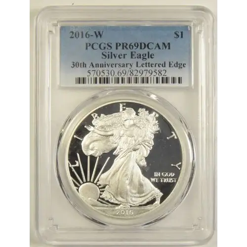 2016-W $1 Silver Eagle 30th Anniversary Lettered Edge, DCAM