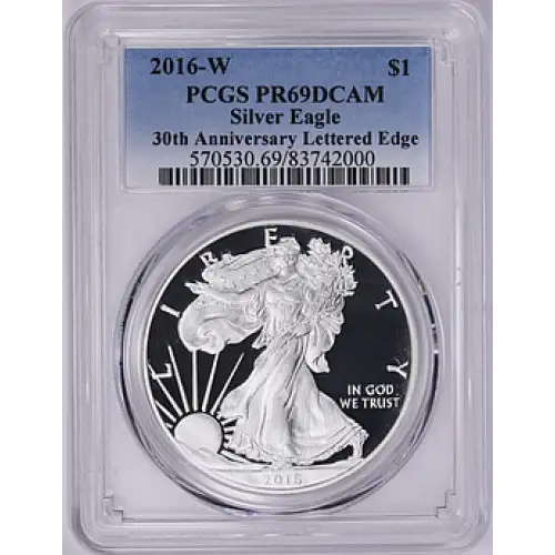2016-W $1 Silver Eagle 30th Anniversary Lettered Edge, DCAM