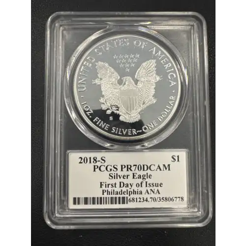 2018-S $1 Silver Eagle First Day of Issue Philadelphia ANA Mercanti Philadelphia ANA, DCAM