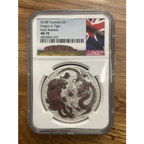 2018P Australia S$1 MS70 Dragon & Tiger Early Releases NGC