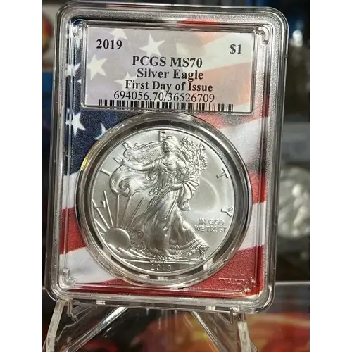 2019 $1 Silver Eagle First Day of Issue Picture Frame Flag