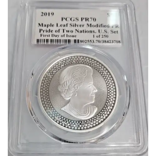2019 $5 Maple Leaf Silver Modified PR Pride of Two Nations, U.S. Set First Strike (2)