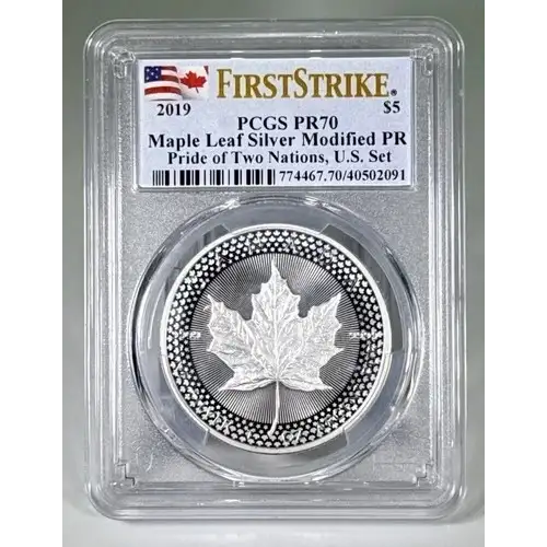 2019 $5 Maple Leaf Silver Modified PR Pride of Two Nations, U.S. Set First Strike