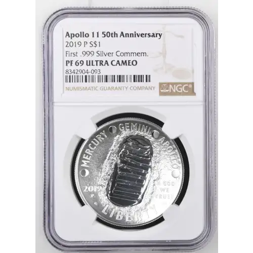 2019 Apollo 11 50th Anniv. First .999 Silver Commem. ULTRA CAMEO (2)