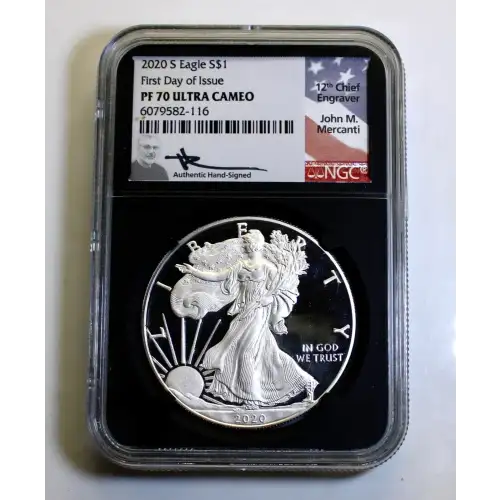 2020 S Eagle S$1 PF70UC First Releases Signed by John M. Mercanti