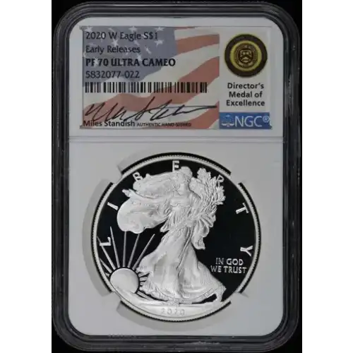 2020 W Eagle S$1 PF70 UC Early Releases Signed by Miles Standish, Director's Medal of Excellence