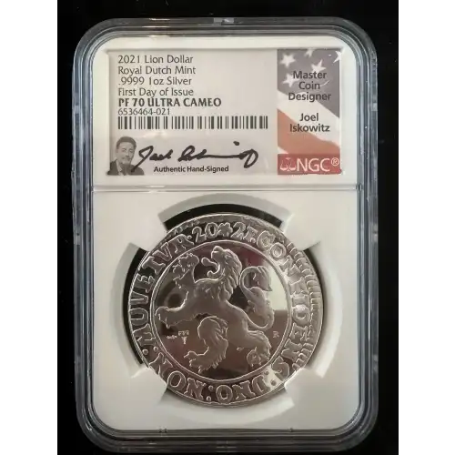 2021 1 Lion dollar 1oz Silver FDOI PF70 UC NGC Signed By Joel Iskowitz
