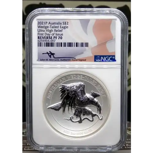 2021p Australia Wedge-Tailed - Ultra High Relief -  First Day of Issue - Reverse NGC PF70 - 2 oz Silver