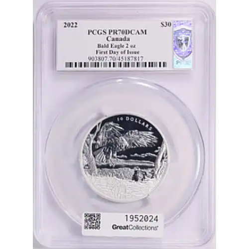 2022 $30 Bald Eagle 2oz First Day of Issue Susan Blunt Label, DCAM