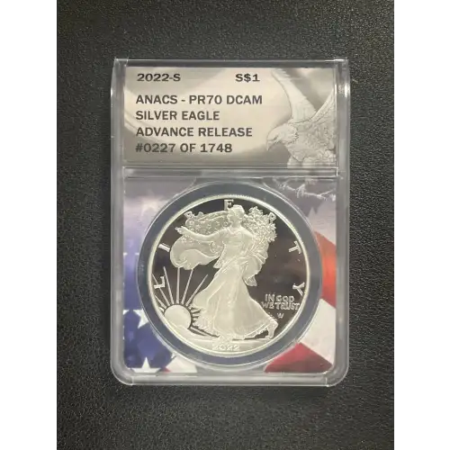 2022 S S$1 Silver Eagle PR70DCAM Advanced Release #227 of 1748 ANACS