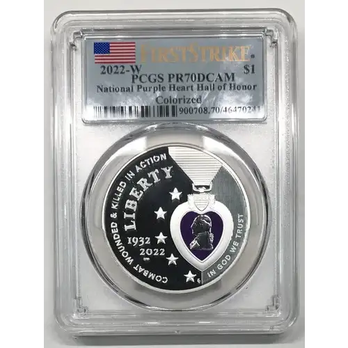 2022-W $1 National Purple Heart Hall of Honor Colorized, DCAM
