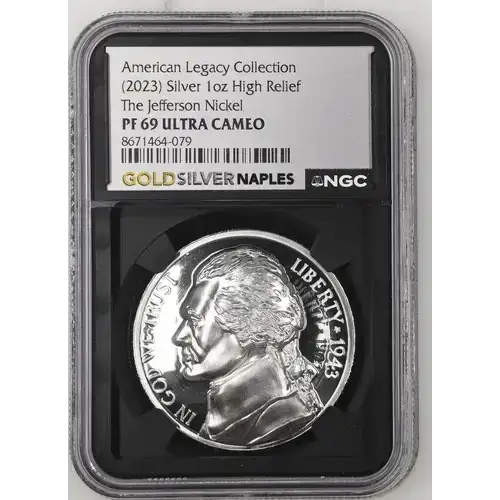 (2023) AR High Rel The Jefferson Nickel American Legacy Coll. 1oz PF 69 ULTRA CAMEO
