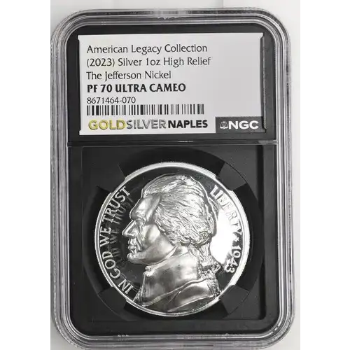 (2023) AR High Rel The Jefferson Nickel American Legacy Coll. 1oz  PF 70 ULTRA CAMEO