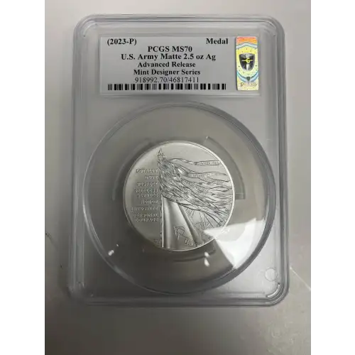 (2023-P) Medal U.S. Army Matte 2.5oz Ag Mint Designer Series Advanced R. Emily S. Damstra