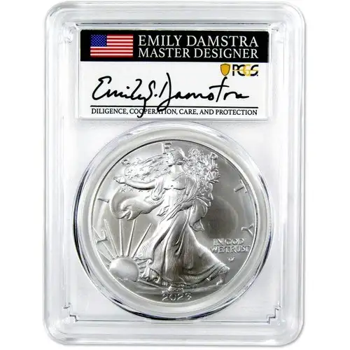 2024 $1 Silver Eagle First Strike Emily S. Damstra Flag