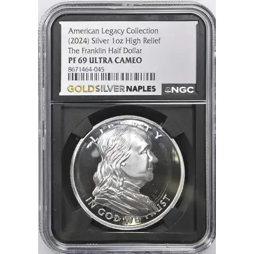 (2024) AR High Rel The Franklin Half Dollar American Legacy Coll. 1oz PF 69 ULTRA CAMEO