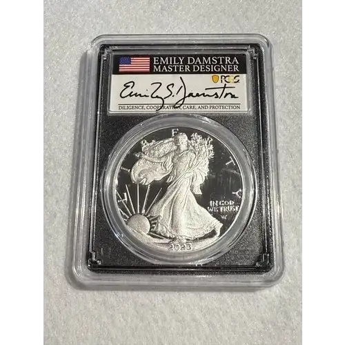 2024-(P) $1 Silver Eagle with Star Privy Struck at Philadelphia Emily Damstra Flag