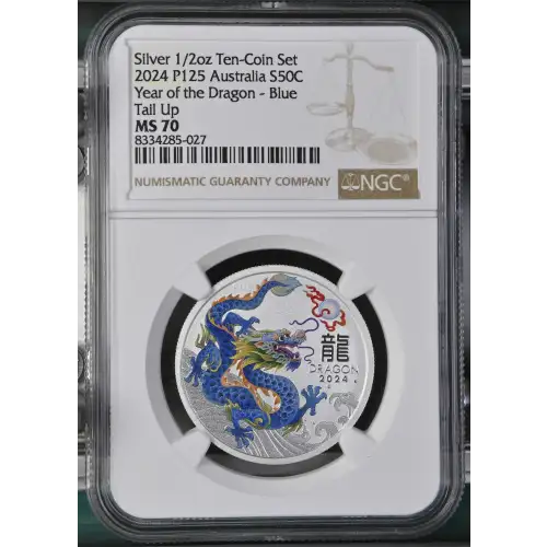 2024 P125 Year of the Dragon - Blue Tail Up Silver 1/2oz Ten-Coin Set (2)