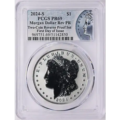 2024-S $1 Morgan Dollar Rev PR Two-Coin Reverse Proof Set First Day of Issue