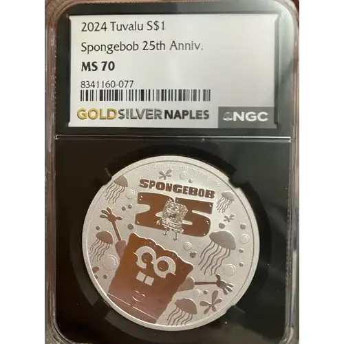 2024 Tuvalu S$1 Spongebob 25th Anniv. MS70 NGC