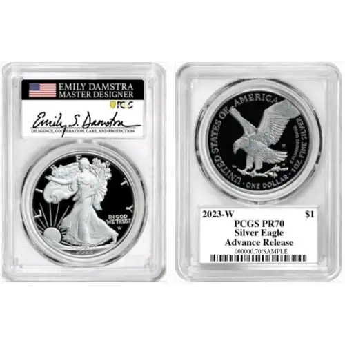 2024-W  $1 Silver Eagle Advanced Release Emily Damstra Flag , DCAM