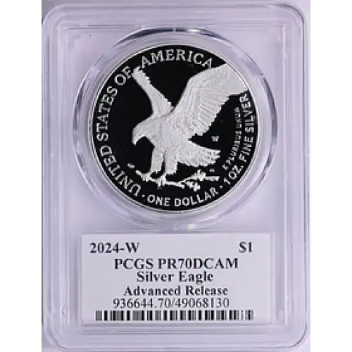 2024-W  $1 Silver Eagle Advanced Release Emily Damstra Flag , DCAM (2)
