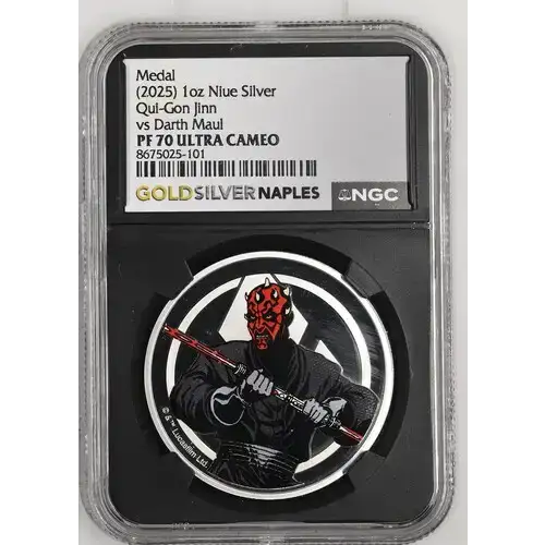 (2025) 1oz Niue Qui-Gon Jinn vs Darth Maul Silver PF 70 ULTRA CAMEO