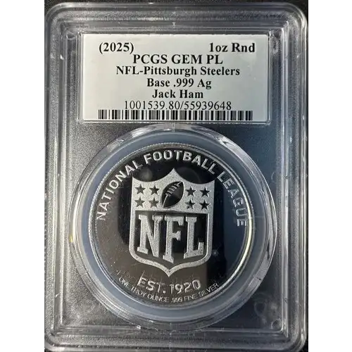(2025) 1oz Rnd NFL-Pittsburgh Steelers Base .999 Ag Ultra Jack Ham Jack Ham