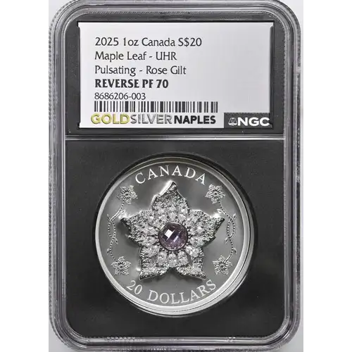 2025 Canada - Maple Leaf - UHR - Pulsating - Rose Gilt Reverse Pf 70
