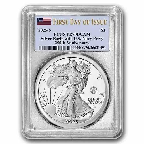 2025-S $1 Silver Eagle w/ U.S. Navy Privy 250th Anniversary First Strike, DCAM