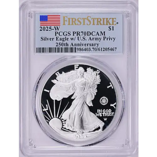 2025-W $1 Silver Eagle w/ U.S. Army Privy 250th Anniversary First Strike, DCAM
