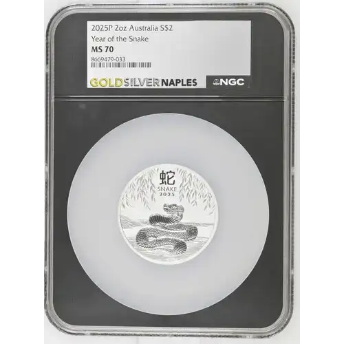 2025P 2oz Australia Year of the Snake S$2 MS 70
