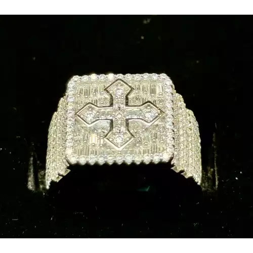 3.45 Ctw Moissanite Stones Cross Ring 11.8g S 10