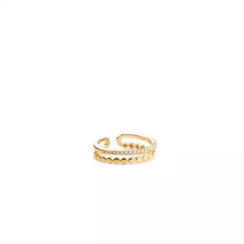 Gold-adjustable dotted and CZ double band ring - Marlyn Schiff 