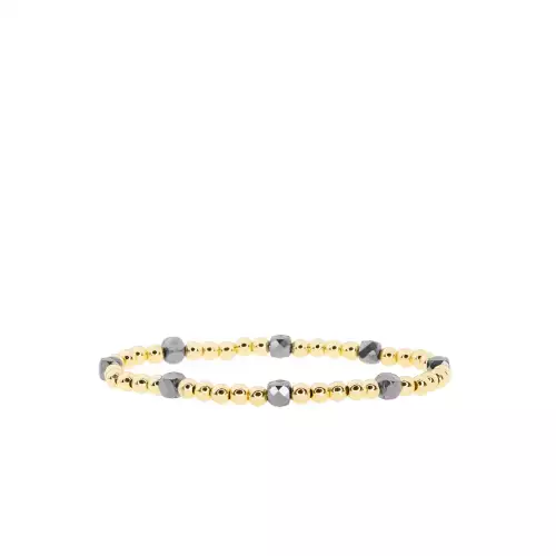 gold & hematite beaded ball bracelet with colored square beads - Marlyn Schiff 