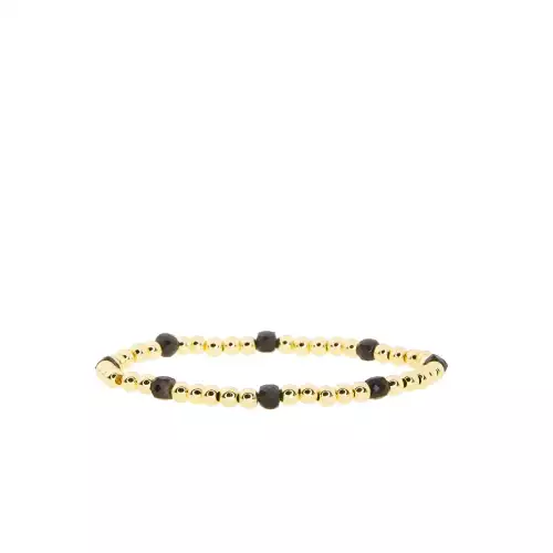 gold & onyx beaded ball bracelet with colored square beads - Marlyn Schiff 